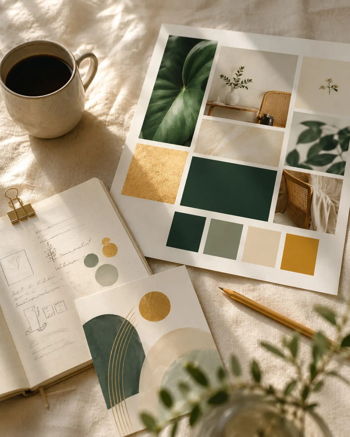 Moodboard et notes manuscrites illustrant un travail de contenu personnalisé