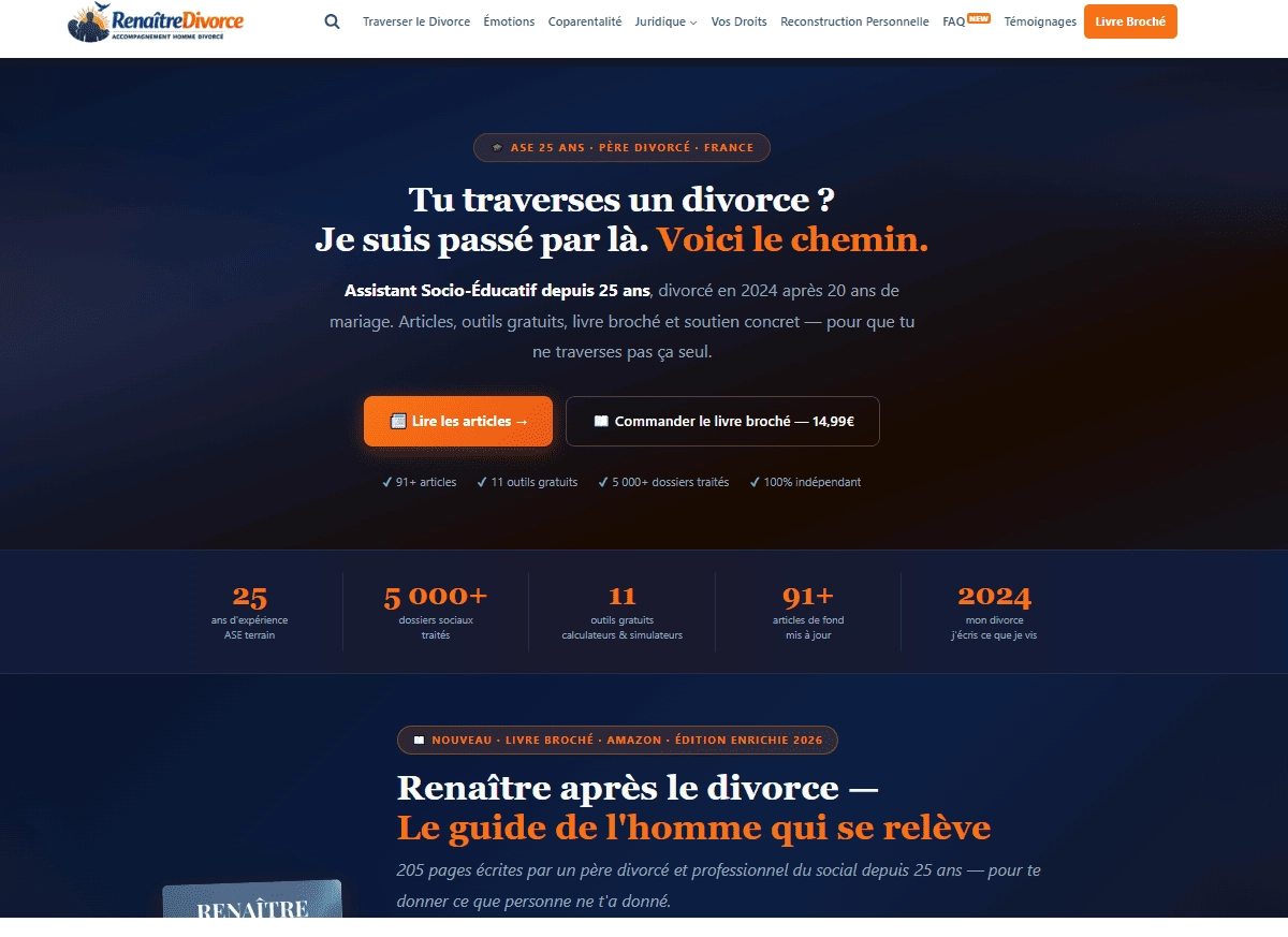 Capture d'écran du site renaitredivorce.fr, conçu par Hamoudi Aïfa